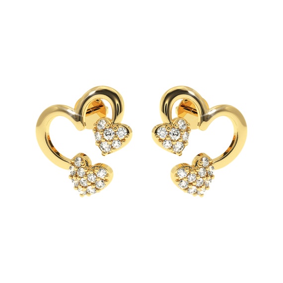 ★VINTAGE HOLLYWOOD★ [14K Gold] Triple Baguette Heart Earri DERRG-00036__2023-06-30-17-27-