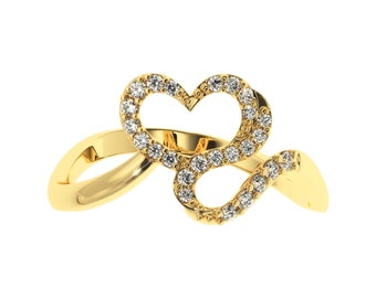 Snake Heart Diamond Ring | S Curve Gold Heart Engagement Ring | lovely Wedding gift | Upcycled Lab Grown Diamond Ring in Silver or Gold tone