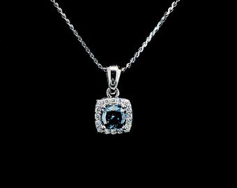 Fancy vivid blue cushion cut diamond gold Pendant. SI-VS quality 0.8-1 carat. Conflict free lab grown royal blue diamond and 18kt gold chain