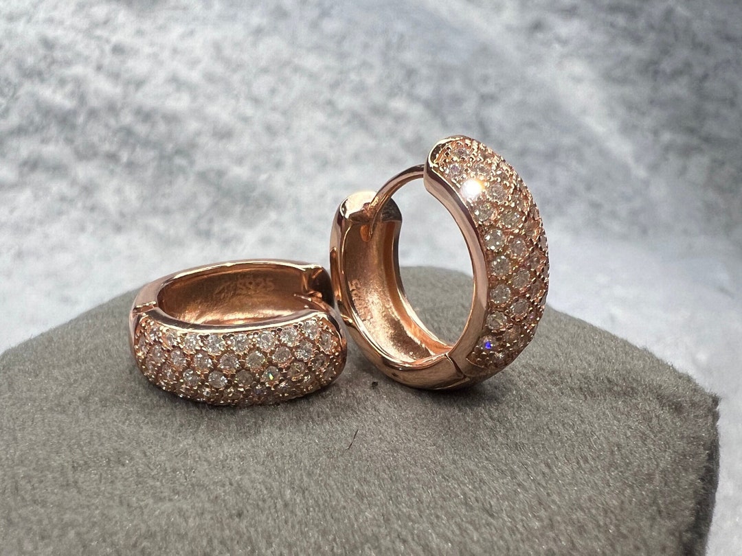 Rose Gold Triple Row Hoop Earrings | Multi Row Diamond Hoop Earrings in ...