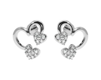 Triple Hearts Gold Diamond Earrings. Love Gold Earrings For Party Wear. Charming Earrings. 0.20 Carat Natural diamond Gold, silver earrings