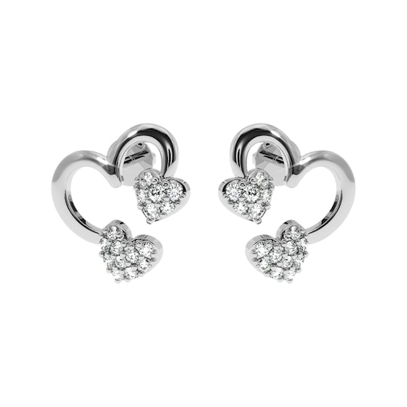 ★VINTAGE HOLLYWOOD★ [14K Gold] Triple Baguette Heart Earri Vintage Triple Heart Charm 14k Gold Hoop Earrings