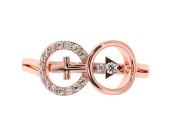 Male Female Wedding Diamond Gold Ring | Plus Arrow Diamond Circular Ring | Rose Gold Couple Ring | Moissanite Diamond Ring in Silver/Gold