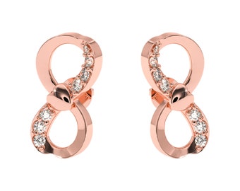 0.14 carat natural Diamond gold Earrings. Shinning Hearts Gold Earrings. Infinity Diamond Earrings in Yellow, White, Rose gold or Silver.