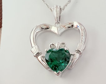 Heart shape genuine green Emerald Necklace, Emerald Pendant and chain in sterling silver. heart cut May Birthstone. Everyday Jewelry for her