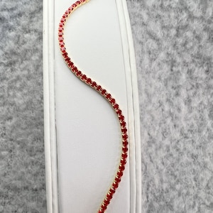 Genuine red Ruby Tennis Bracelet in Sterling Silver | delicate and dainty bracelet. natural round cut colorstone bridesmaid wedding jewelry.