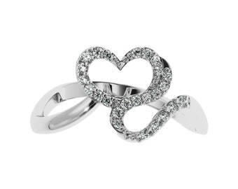Snake Heart Diamond Ring | Curved Yellow Gold S Heart Engagement Ring | lovely Wedding gift | Moissanite Diamond Ring in Silver or Gold tone