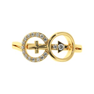 Anel de ouro com diamante de casamento unissex | Anel circular de diamante Piercing Arrow, anel de casal de ouro, anel de diamante cultivado em laboratório reciclado em prata/ouro