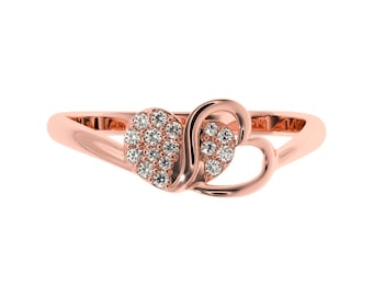 Double Diamond Heart Wedding Ring  in silver 10kt and 14kt gold. Two Hearts Interlock Ring. Upcycled LabGrown Diamond Ring in Silver/Gold