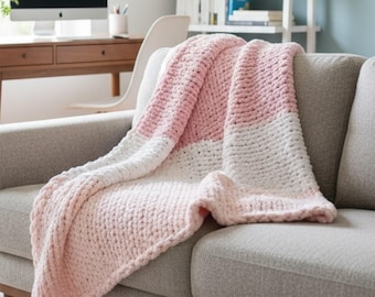 Cozy Chunky Knit Lap Blanket – Handcrafted Pinks and Ivory