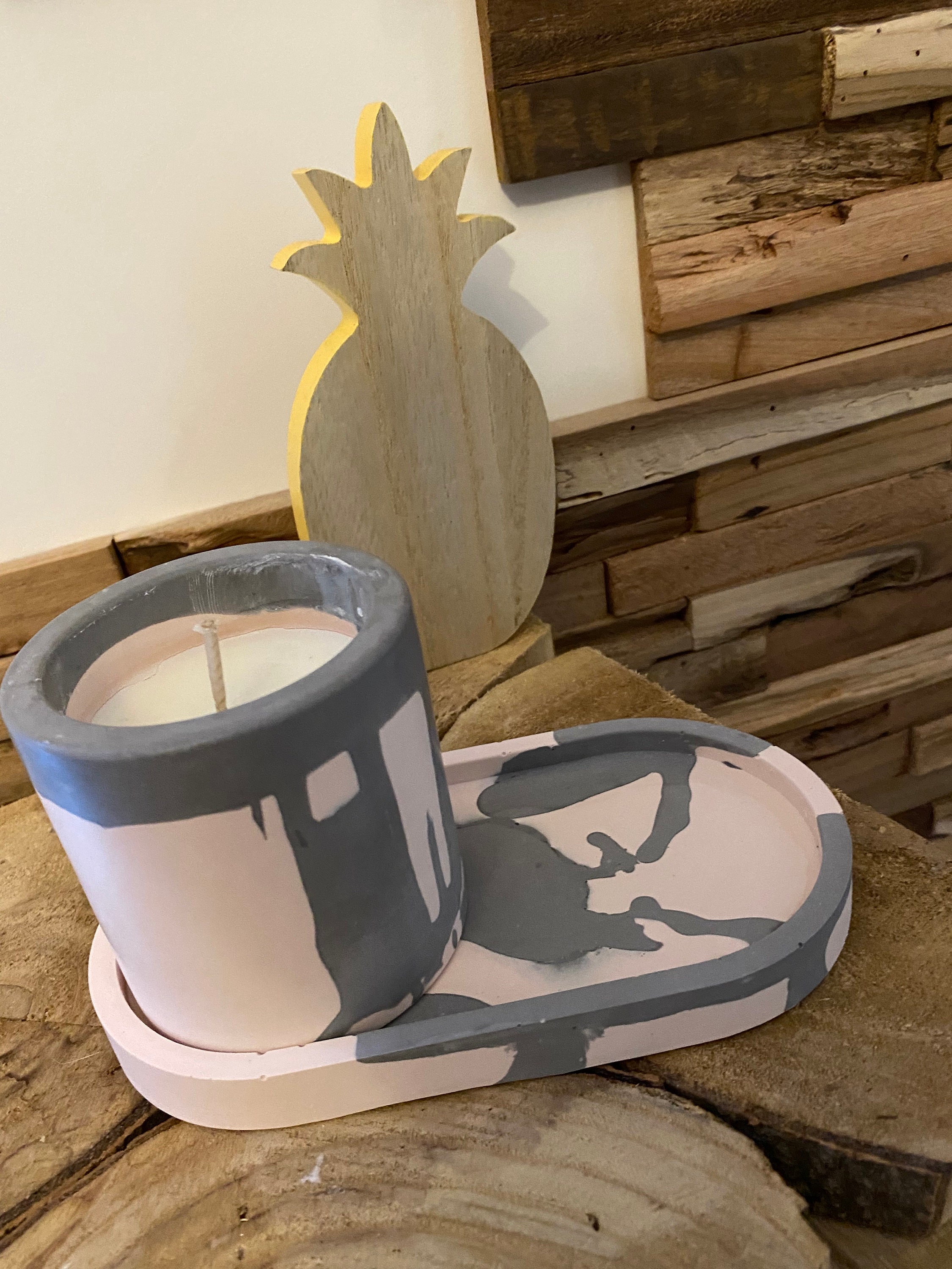 Ensemble Bougie et Plateau Fait Main Senteur Exotique