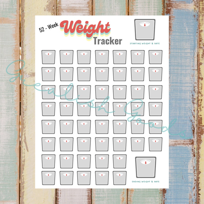 Printable Weight Loss Tracker Journal, Digital Weight Loss Chart