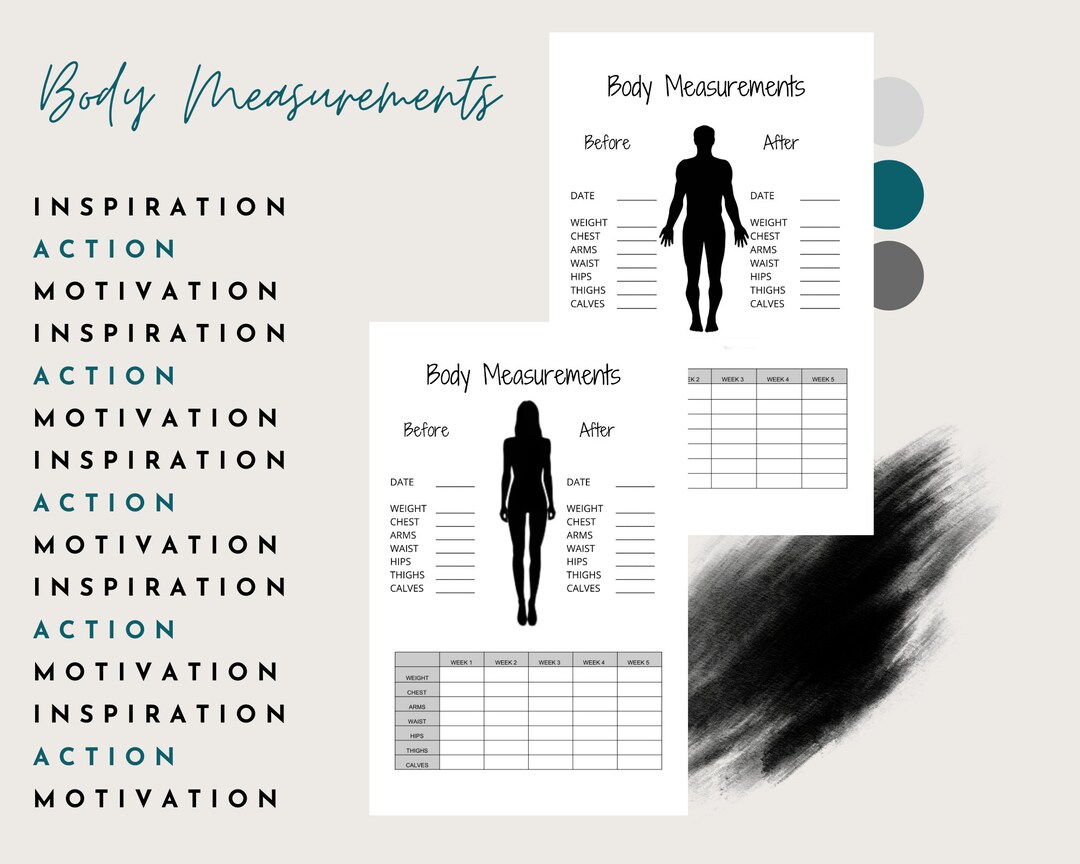 Body Measurements Tracker Printable, Male Body and Female Body ...