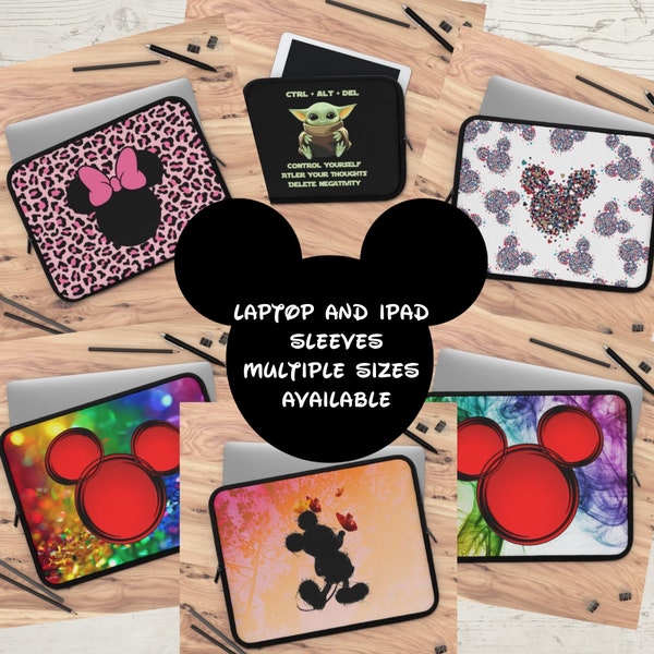 Minnie Mouse, Mickey Mouse, Grogu, Baby Yoda Laptop Sleeve, iPad case, Disney Case, Disneyland Case, Leopard Print Laptop Sleeve