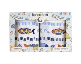 Pack of 2 Muslin Swaddle Blankets - Fish