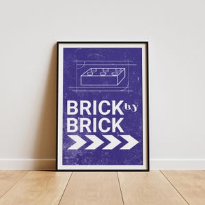 Brick by Brick Motivational Retro Vintage Blueprint Poster Wall Art Print