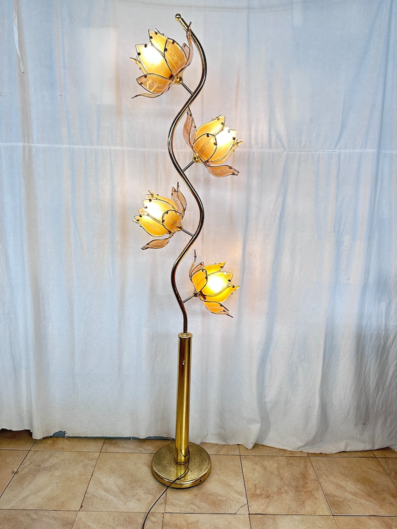 Vintage Lotus Flower Floor Lamp Etsy