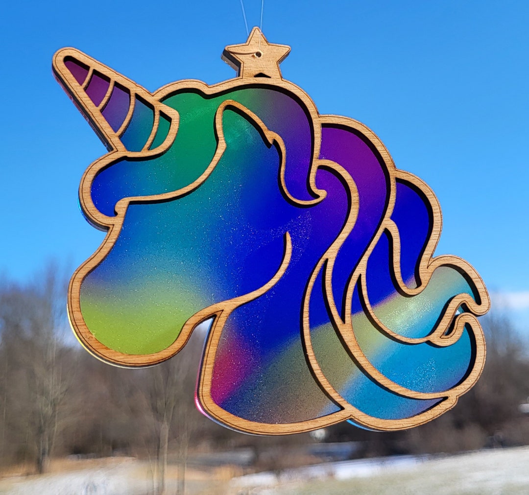 Unicorn Acrylic Suncatcher W/ Wood Overlay Crafted by Designs by Scamper, Housewarming Gift