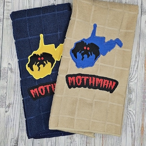 Embroidered Mothman State Kitchen Towel, Point Pleasant WV Cryptid