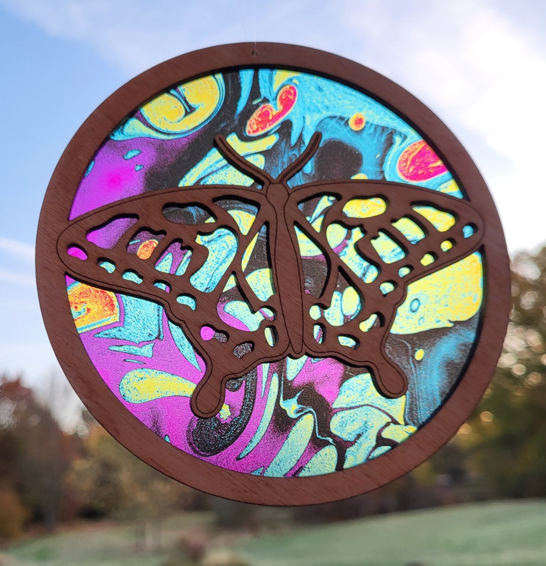 Butterfly Acrylic Suncatcher W/ Wood Overlay Crafted by Etsy