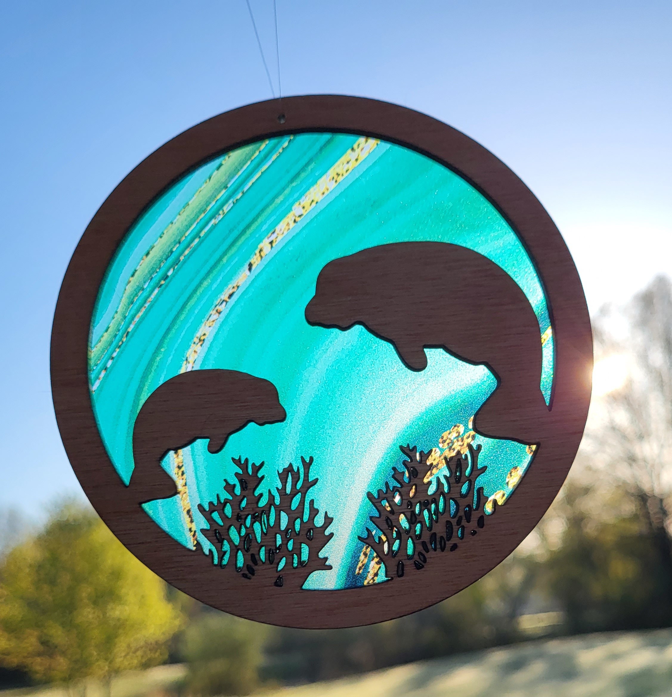 Manatee Acrylic Suncatcher W/ Wood Overlay Crafted by Designs Etsy