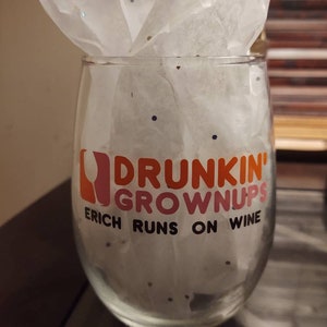 Personalized Stemless Wine Glass - &#39;Drunkin Grownups&#39; - [First Name] Runs on Wine - Custom Gift for Wine Lovers&quot;