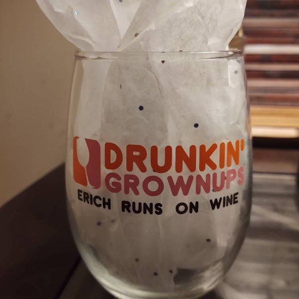 Personalized Stemless Wine Glass - 'Drunkin Grownups' - [First Name] Runs on Wine - Custom Gift for Wine Lovers"