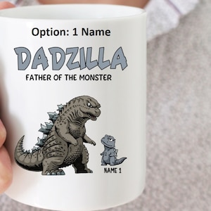 Personalized Dadzilla Father Of The Monsters Mug | Custom Godzilla dad and Baby Godzillas | Family Bond Coffee Cup
