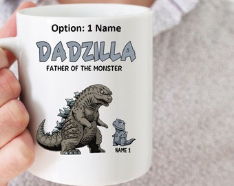 Personalized Dadzilla Father Of The Monsters Mug | Custom Godzilla dad and Baby Godzillas | Family Bond Coffee Cup