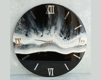 Black Ocean Epoxy Wanduhr Weihnachtsgeschenk, Einzigartige Epoxy Wanduhr, Moderne Strand Wanduhr