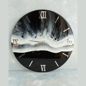 Black Ocean Epoxy Wall Clock Christmas Gift, Unique Epoxy Wall clock, Modern Beach Wall Clock