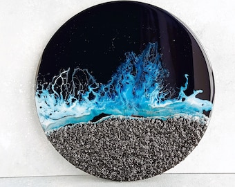 3D Resin Ocean Wave Wall Art: Round Seascape Painting