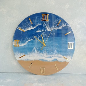 Large Epoxy Wall Clock Christmas Gift, Resin Ocean Art, Modern Wall Beach Clock, Resin Ocean Wall Clock, Housewarming Gift, Gift for Him