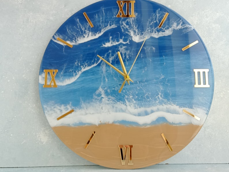 Large Epoxy Wall Clock Christmas Gift, Resin Ocean Art, Modern Wall Beach Clock, Resin Ocean Wall Clock, Housewarming Gift, Gift for Him