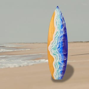 Ocean Wave Epoxy Surfboard Wall Art, Handmade Resin Beach Decor, Coastal Wall Hanging for Beach House or Bathroom