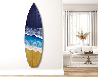 Personalized Epoxy Resin Surfboard Wall Art: Coastal Ocean Wave Decor