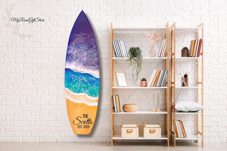 Personalized Baby Room Pink Surfboard Wall Art, Baby Room Wall Decor, Nursery Baby Name Surfboard, Surf Lovers Gift, Baby Shower Gift Style 2
