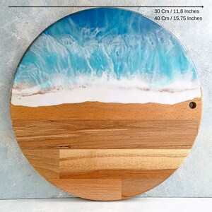 Large Personalised Wooden Ocean Resin Art, Cheese Board, Laser Engraved Charcuterie Platter, Custom Made Engraving Serving Board Sea image 2