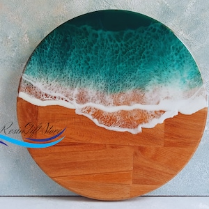 Engraved Ocean Cheese Board: Personalized Resin Beach Charcuterie Board
