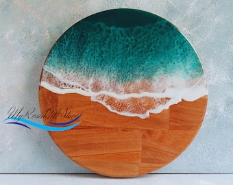 Engraved Ocean Cheese Board: Personalized Resin Beach Charcuterie Board