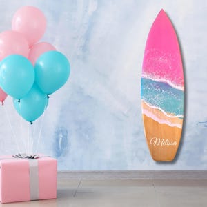 Personalized Baby Room Pink Surfboard Wall Art, Baby Room Wall Decor, Nursery Baby Name Surfboard, Surf Lovers Gift, Baby Shower Gift Style 3
