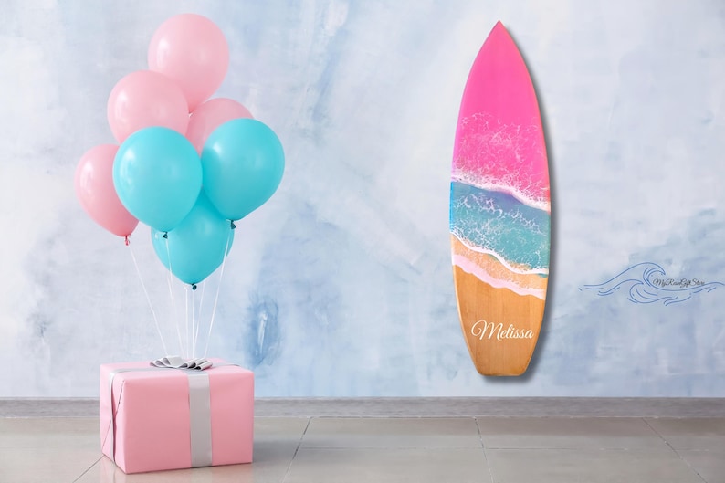 Personalized Baby Room Pink Surfboard Wall Art, Baby Room Wall Decor, Nursery Baby Name Surfboard, Surf Lovers Gift, Baby Shower Gift Style 3