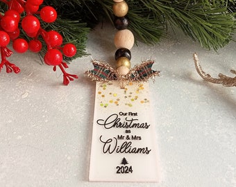First Christmas Married Ornament, Personalized Married Ornament, Wedding Date Ornament, Mr &Mrs Ornament, Newlywed Gift