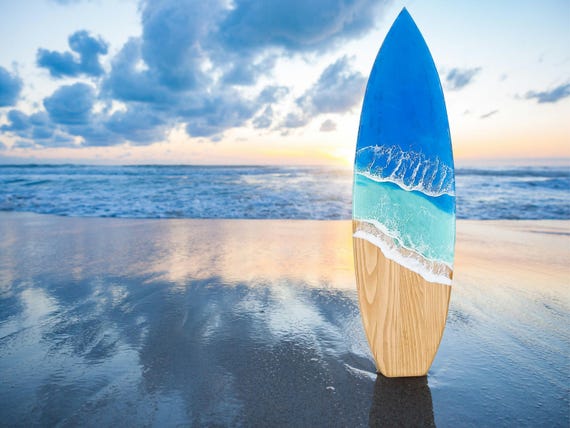 Made to Order Large Surfboard with Epoxy Resin Ocean Waves, Surfer Gift, Surfboard Wall Decor, Surfboard Ocean Art