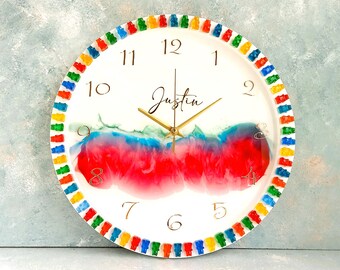 Personalized Colorful Epoxy Wall Clock, Birthday Gift for Children