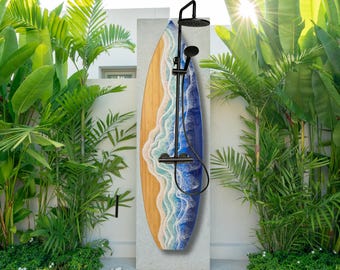 Handmade Epoxy Surfboard Outdoor Shower, Natural Wood Design, Garden Shower, Beach House Decor, Unique Beach Shower, Surf Lover Gift