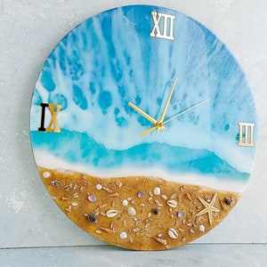 Wandklok oceaanhars: schelpenstranddecoratie, moderne kunst
