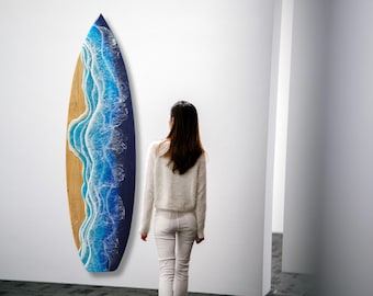 Large Wooden Resin Surfboard Wall Art, Office Decor, Great Birthday Gift for Boss