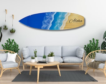 Aloha Surfboard Wall Art, Beach House Tiki Bar Decor