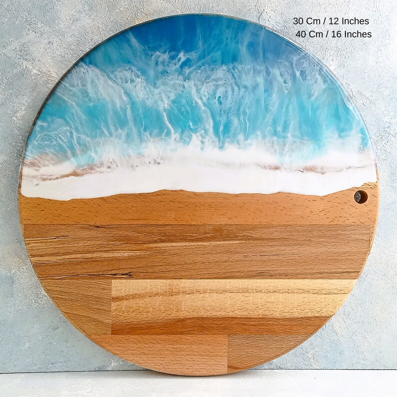Large Personalised Wooden Ocean Resin Art, Cheese Board, Laser Engraved Charcuterie Platter, Custom Made Engraving Serving Board Sea image 8